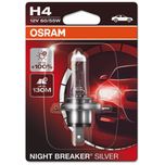 H4 12V 60/55W (472) OSRAM Night Breaker Silver Single Halogen Headlight Bulb 64193NBS-01B, P43T